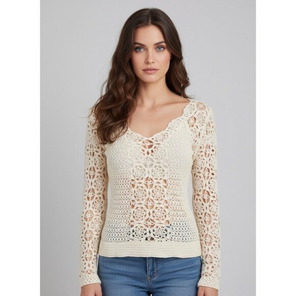 Vintage Victoria’s Secret Crochet Lace Long Sleeve Top | Soft Girl Boho Feminine - Picture 2 of 14